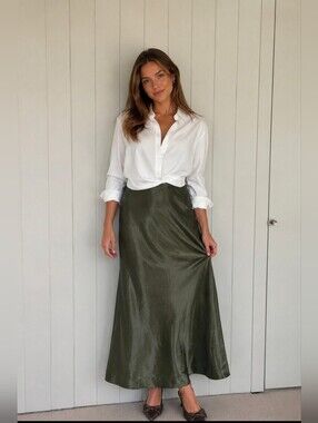 Jil Sander Fleece Wool/Nlyon Army Green Ladies Long Skirt Size 40
